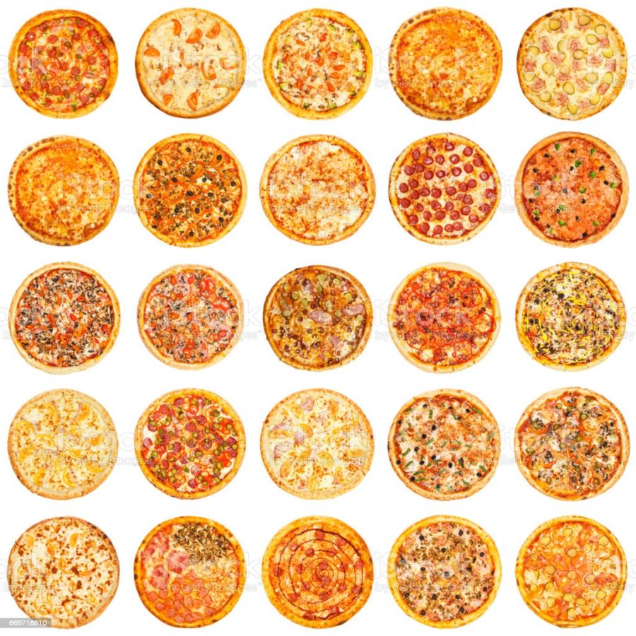 Set of different kind of pizza isolated on white background